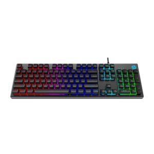 HP K500F Backlit Membrane Wired Gaming Keyboard with Mixed Color Lighting, Metal Panel with Logo Lighting, 26 Anti-Ghosting Keys, and Windows Lock Key / 3 Years Warranty